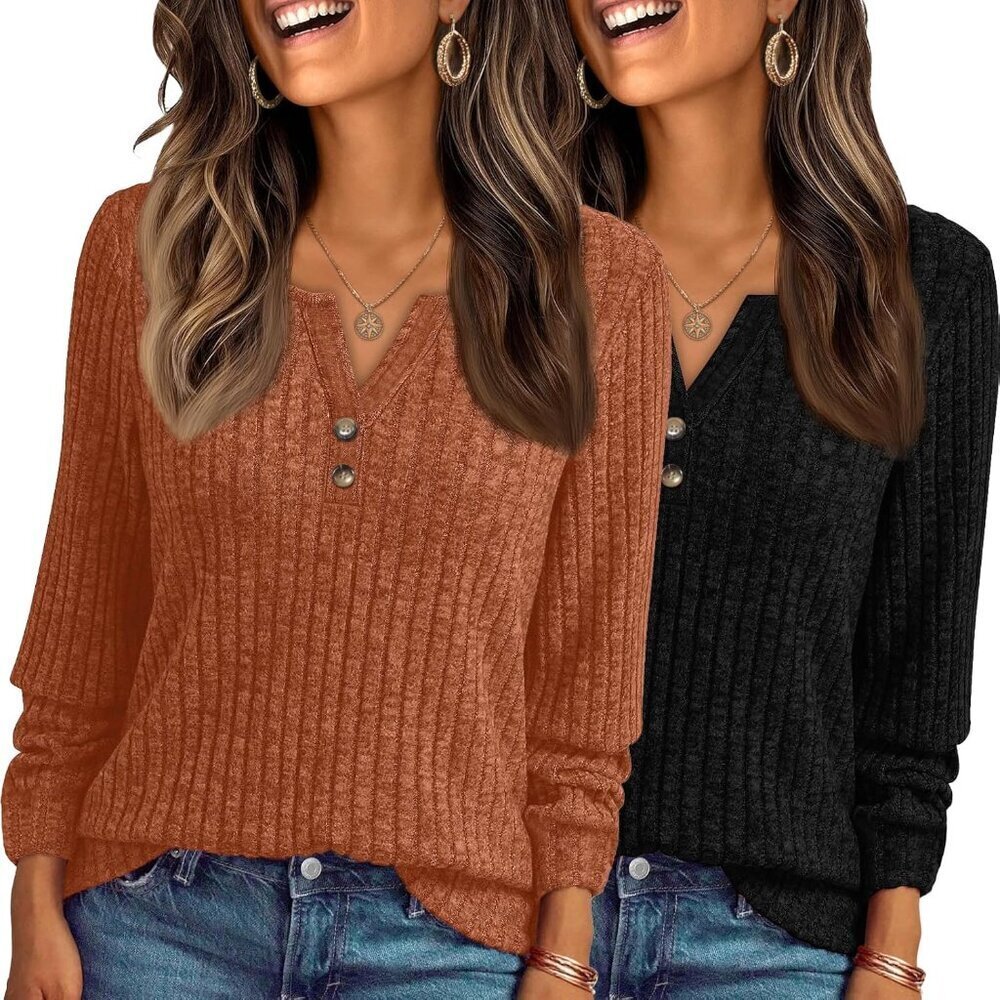 Long Sleeve Shirt Women's V-Neck Lightweight Sweater Fall Tunic Casual
